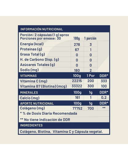 BIOTINA + COLÁGENO + VITAMINA C - PIEL, CABELLO Y UÑAS | 60 CÁPSULAS - KARÜN LIFE