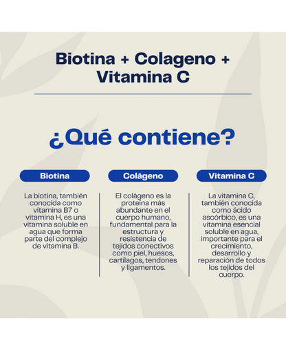 BIOTINA + COLÁGENO + VITAMINA C - PIEL, CABELLO Y UÑAS | 60 CÁPSULAS - KARÜN LIFE