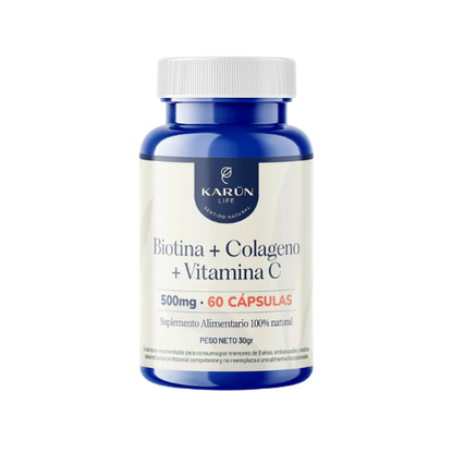 BIOTINA + COLÁGENO + VITAMINA C - PIEL, CABELLO Y UÑAS | 60 CÁPSULAS - KARÜN LIFE